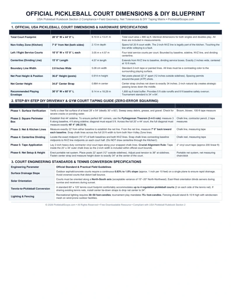 Official Pickleball Court Dimensions Blueprint 