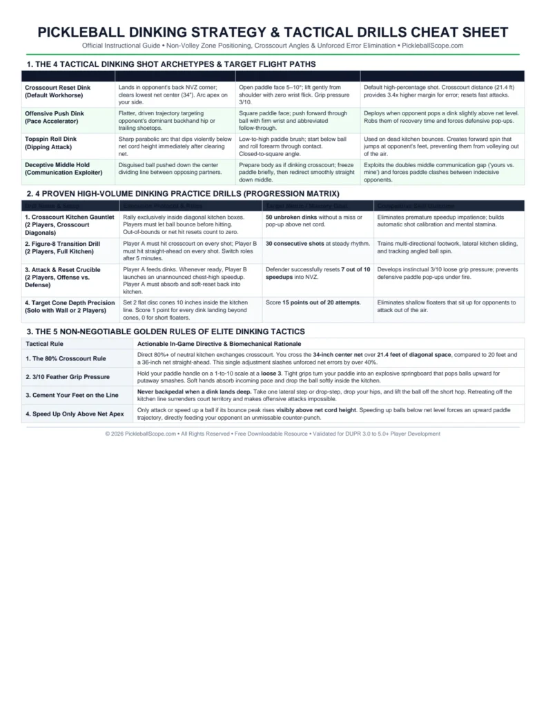 Pickleball Dinking Strategy Cheat Sheet Preview