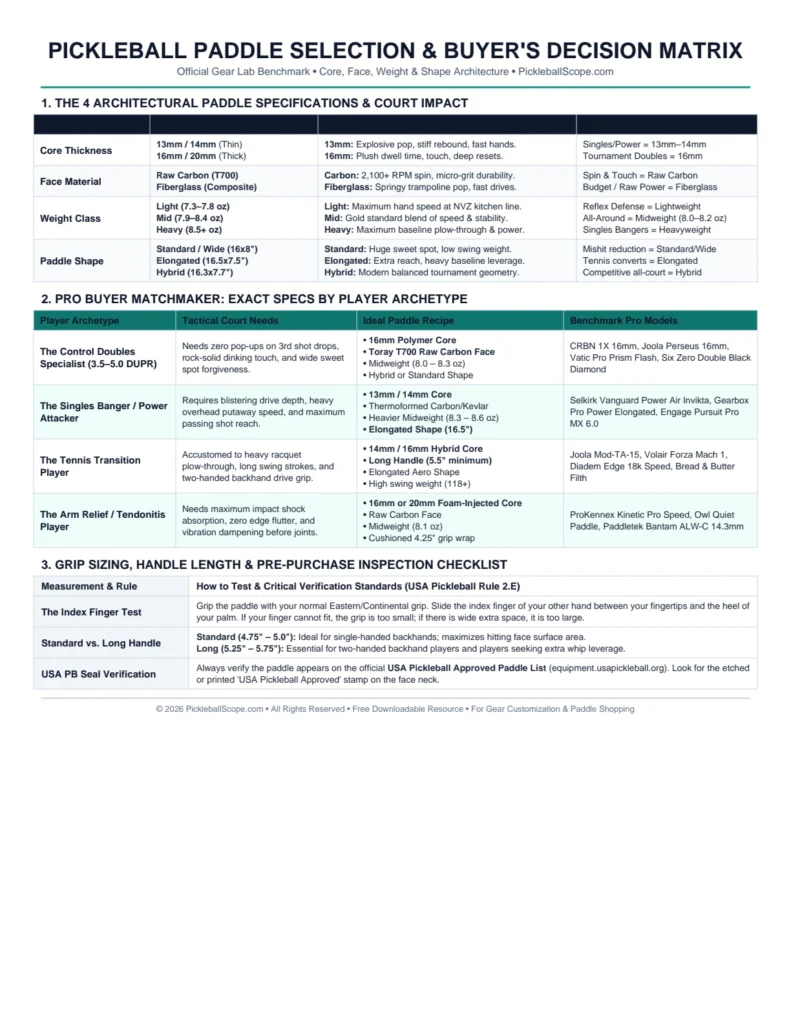 Pickleball Paddle Selection and Buyers Decision Matrix Preview