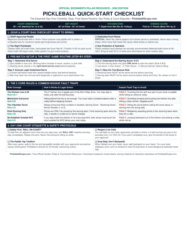 Beginner Pickleball Rules Cheat Sheet