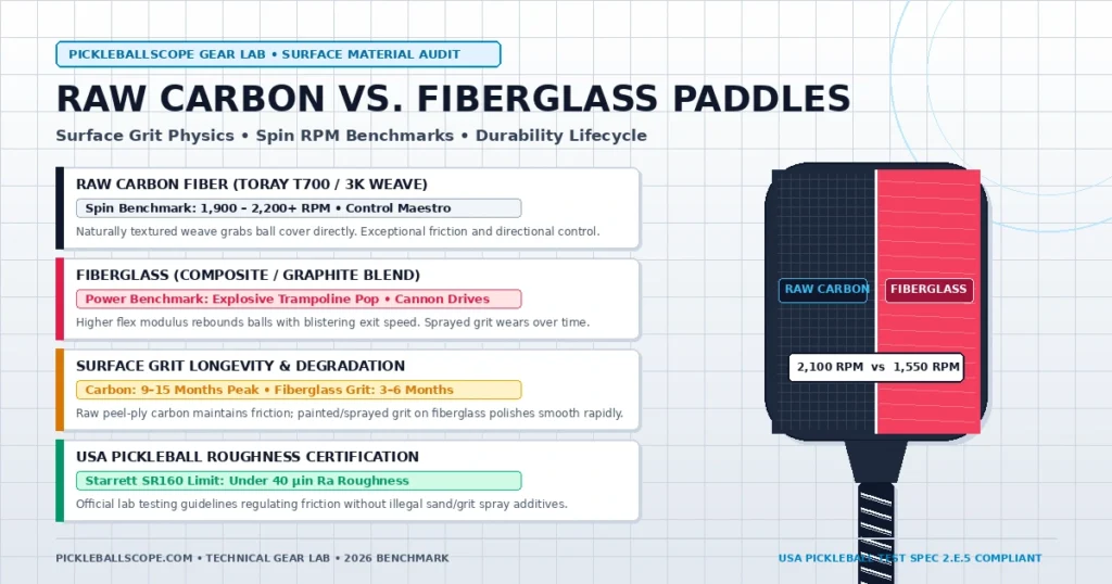 Raw Carbon vs Fiberglass Pickleball Paddle